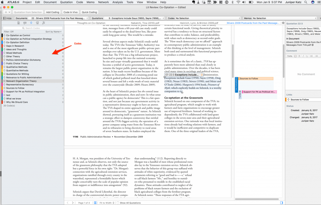 Article coding in Atlas.ti.